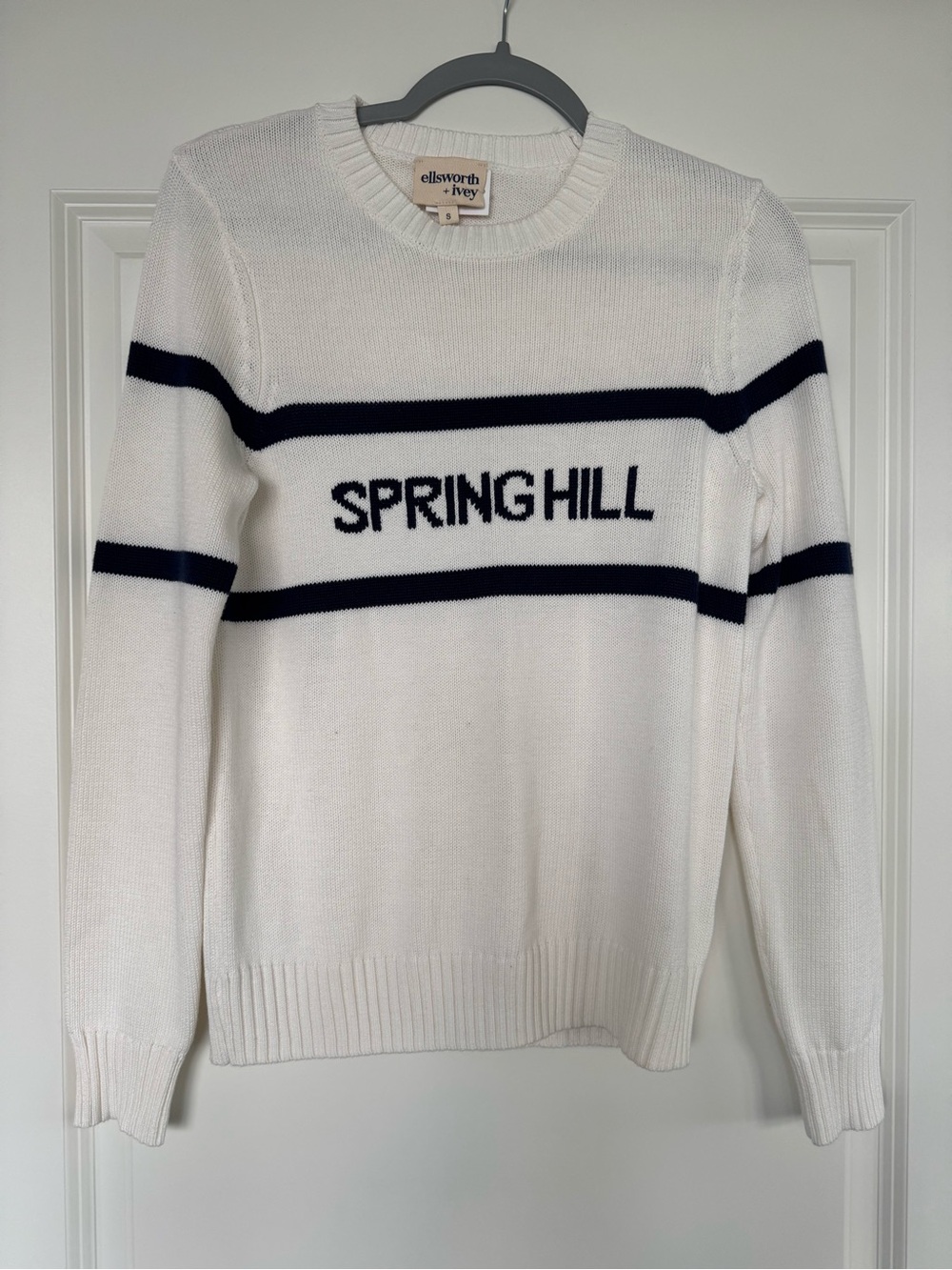 White 'Spring Hill' Ellsworth & Ivey Crewneck Sweater - Navy Stripe